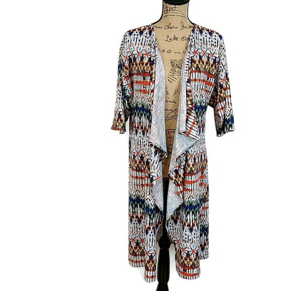 LuLaRoe Sweaters - LuLaRoe Lindsay Kimono Women Medium Multicolor Geometric Ikat Open Cardigan
